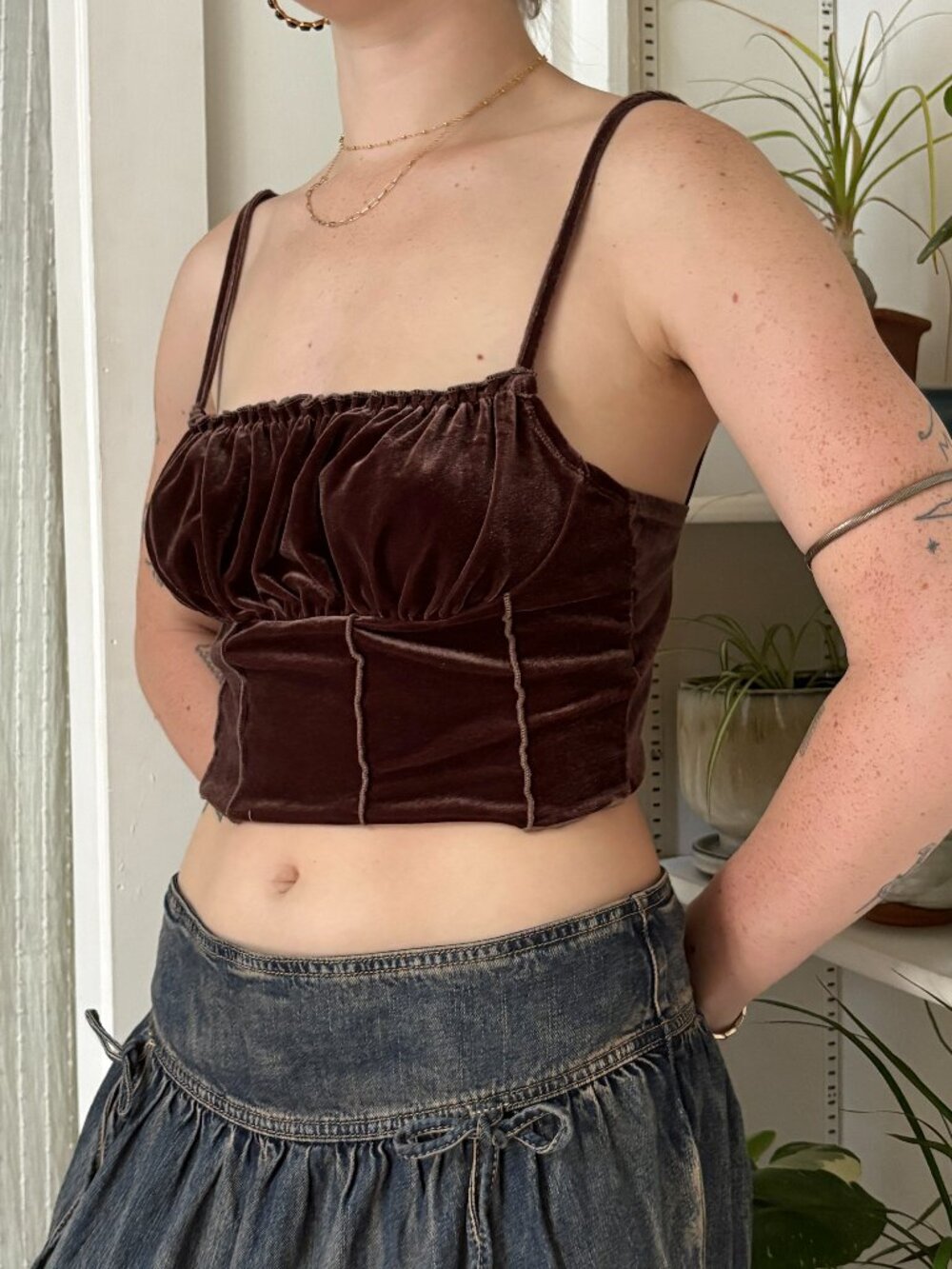 Brown Velvet Cropped Tank Top